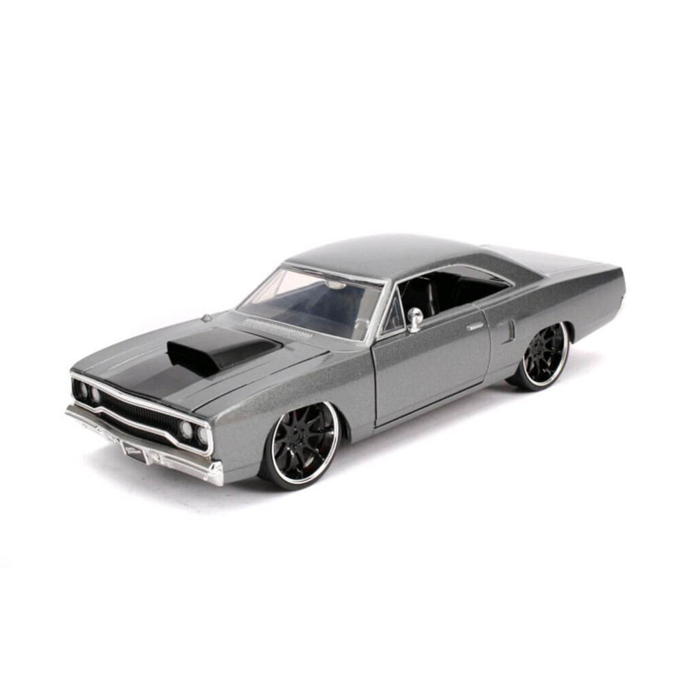 Jada Dom\'s Plymouth Road Runner Metallic Gray With Black Hood Stripe \Fast & Furious\" Movie 1/24 Diecast Model Car By Jada"