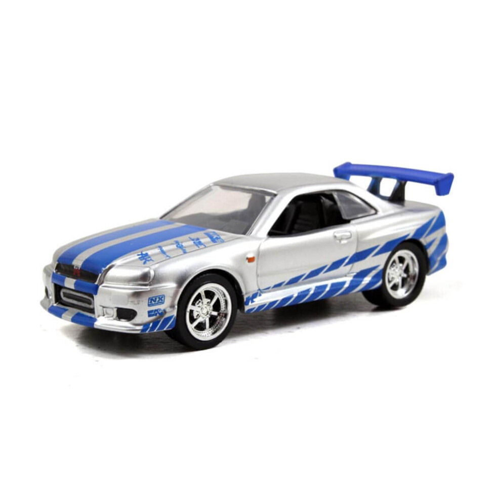 Photos - Toy Car Jada Model Kit Brian\'s Nissan Skyline GT-R R34 Silver and Blue Fast & Furious Movie Build N\' Collect 1/55 Diecast Model Car by