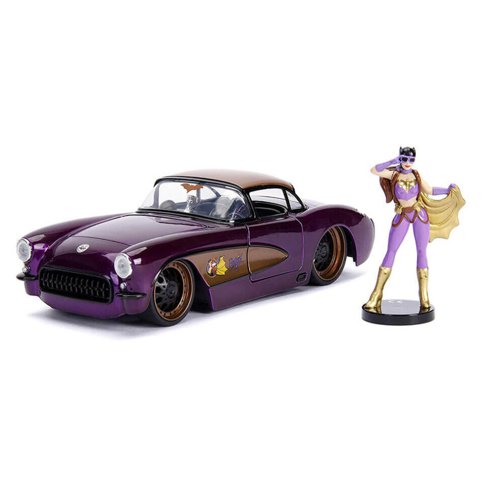 1957 Chevrolet Corvette Purple with Batgirl Diecast Figurine DC Comics Bombshells Series 1/24 Diecast Model Car by Jada 30457