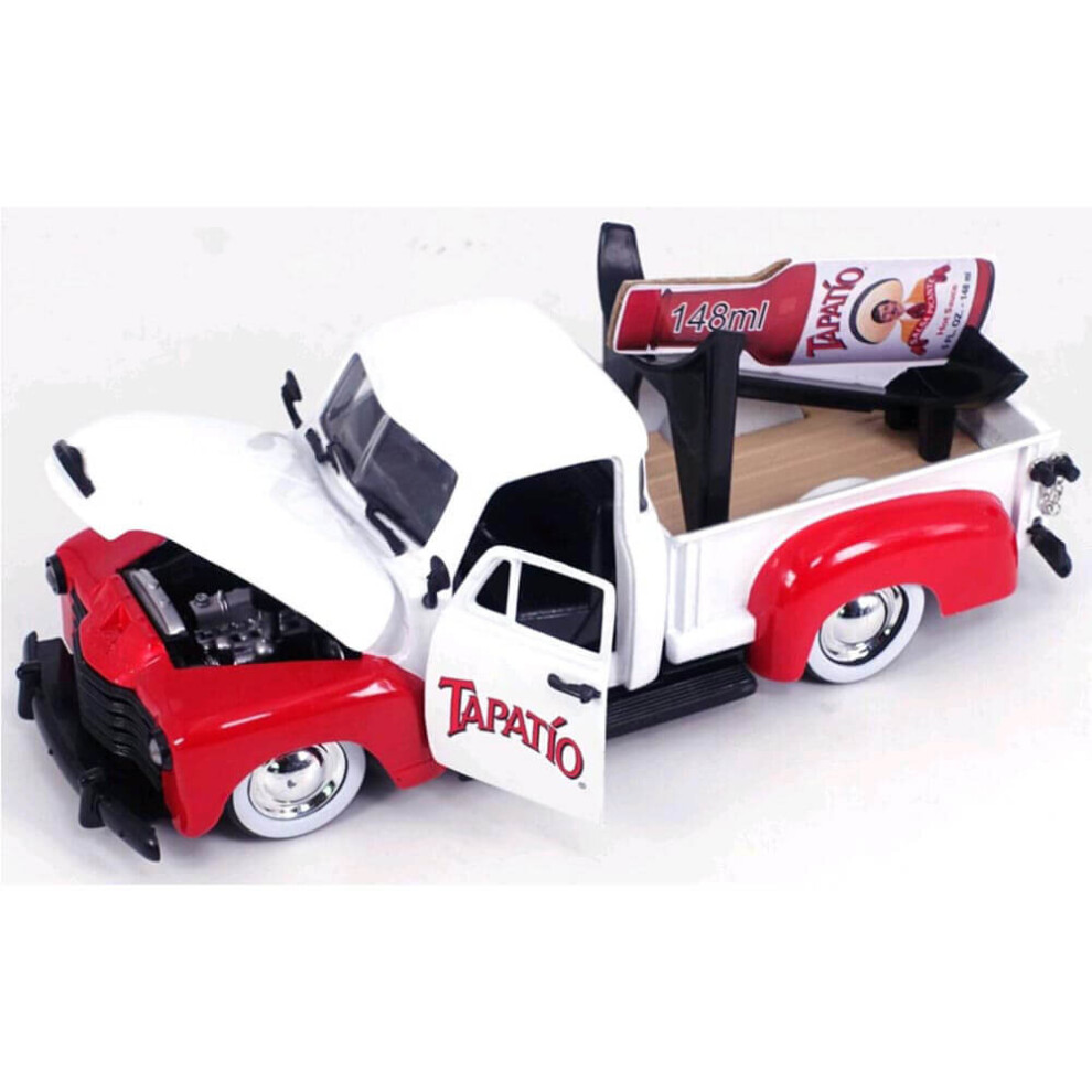 1953 Chevrolet Pickup Truck White and Red with Charro Man Diecast Figurine Tapatio 1/24 Diecast Model Car by Jada 31968