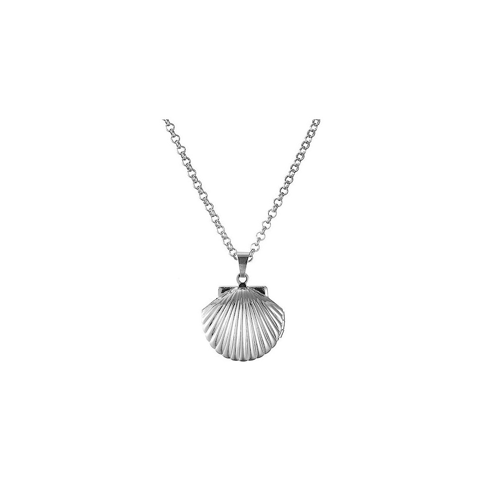 Seashell Locket Charm Necklace for Women Girls, Nautical Beach Sea Shell Style, Adjustable Long Chain Choker Pendant Necklaces Jewelry