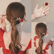 Chinese Rose Hairpin Ancient Style Exquisite Tassel Hairpin Advanced Sense Retro Han Costume Hair Accessories Red