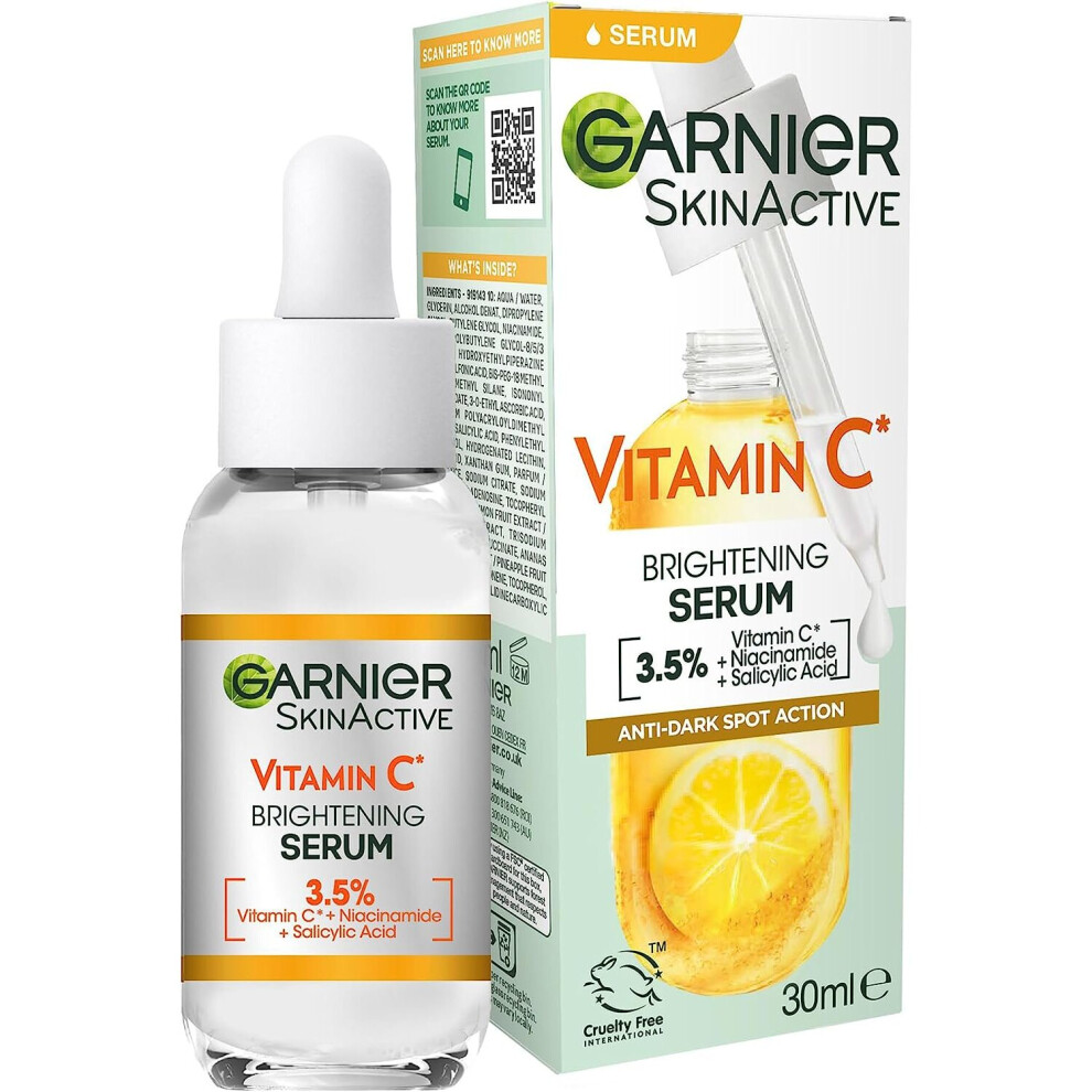 Garnier Vitamin C Serum for Face, Anti-Dark Spots & Brightening Serum, 3.5%  Salicylic Acid & Lemon Extract, Brightening Serum For Dull, Tired Skin