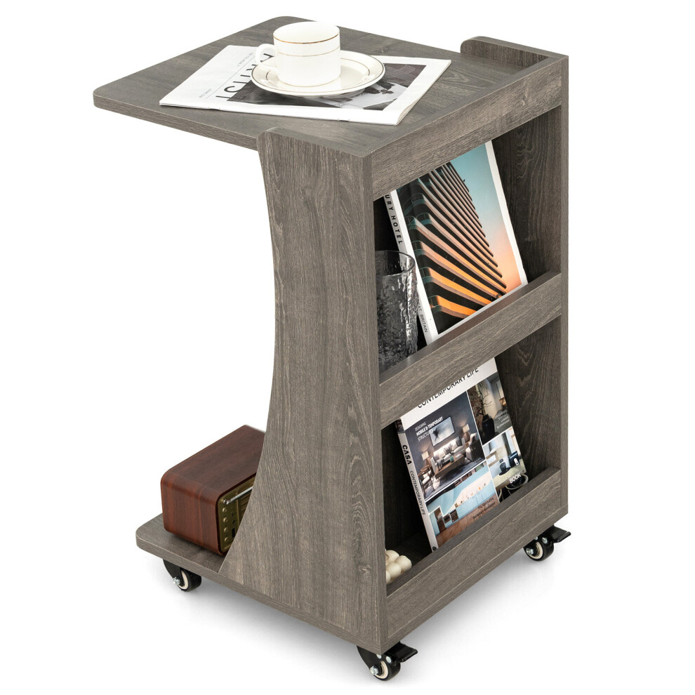 C-Shaped Mobile Snack Coffee Table Compact End Table w/ on Wheels