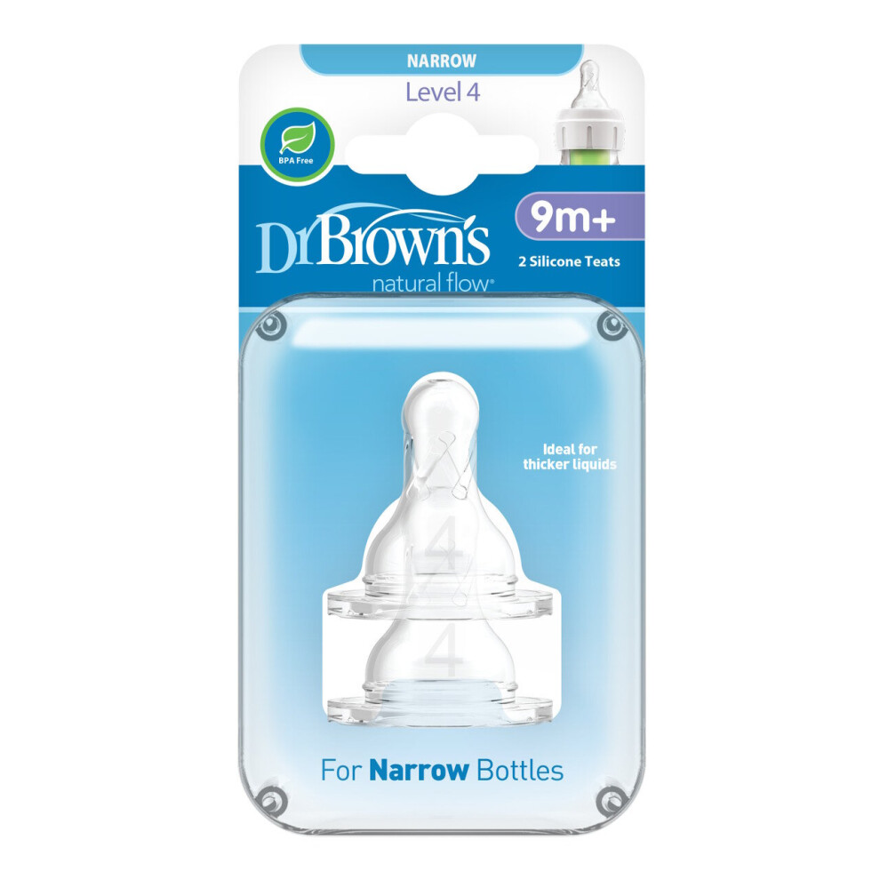 Baby Bottle Teat Twin Pack Narrow Bottle Breast Like Teat 9m+ Level 4