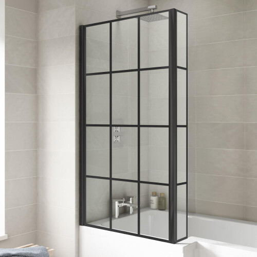 Complete Bathroom Suite Black 1700 L Shape RH Bath Screen Vanity WC Shower Taps 2