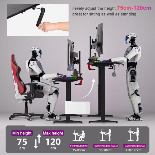 160cm Gaming Computer Desk RGB LED Racing Table Home Height Adjustable 2