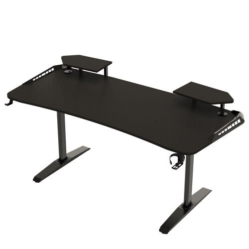 Ergonomic Gaming Desk with Shelf Led Lights Computer Workstation Table 1