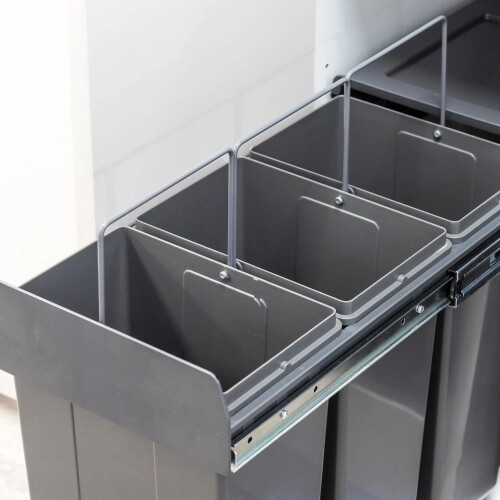 Grey Integrated Pull Out Kitchen Waste & Recycling Bin for 300mm 2