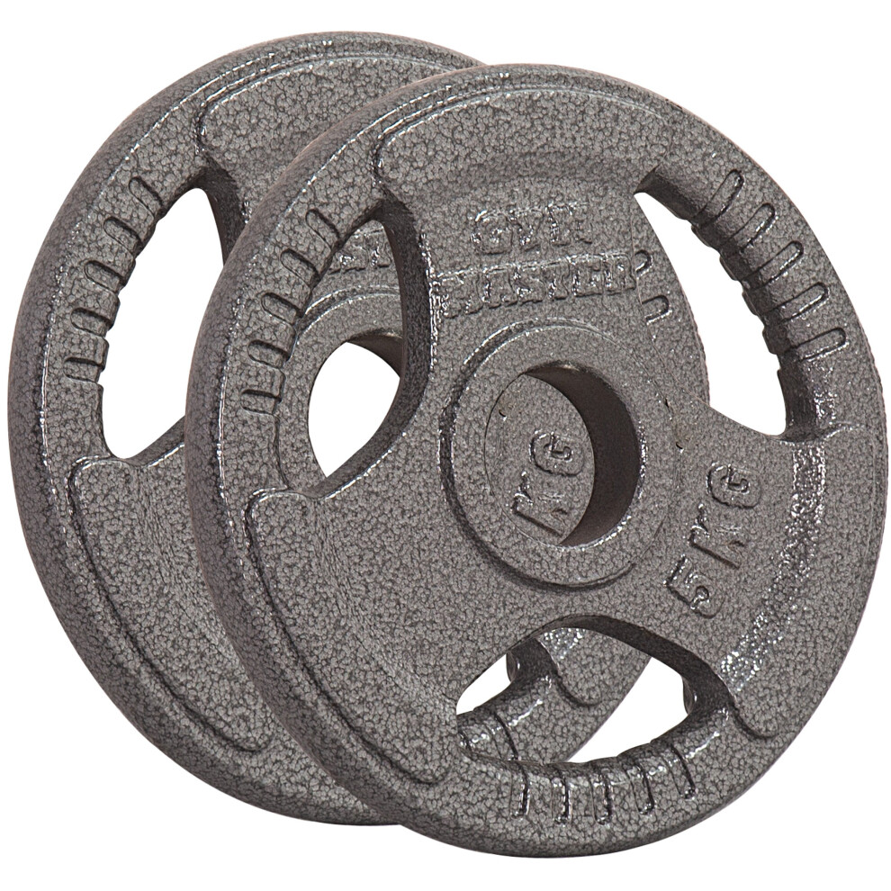 (2 x 5 kg) GYM MASTER Pair Olympic Weight Plates 2" Cast Iron 3 Grip Rim 1.25-20KG