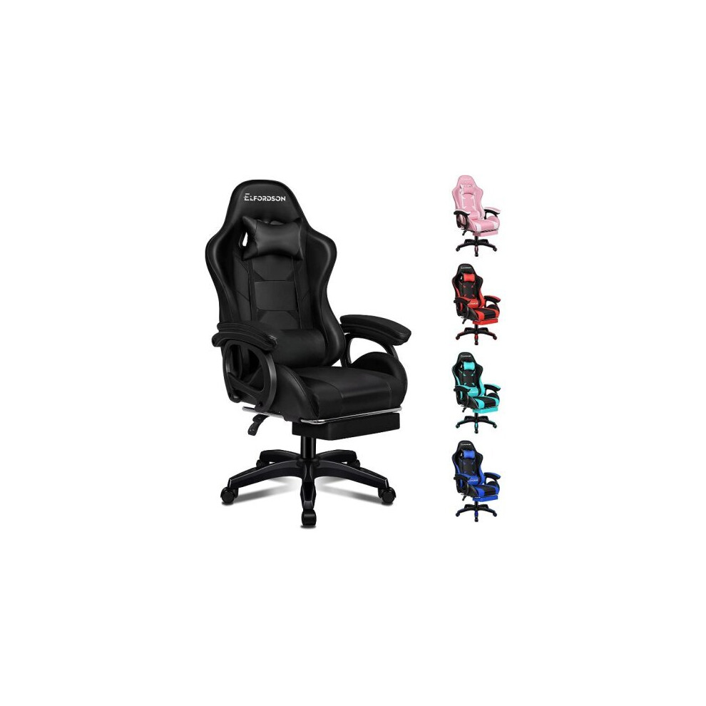 ELFORDSON Gaming Office Chair Racing Massage Computer Seat Footrest Leather Black