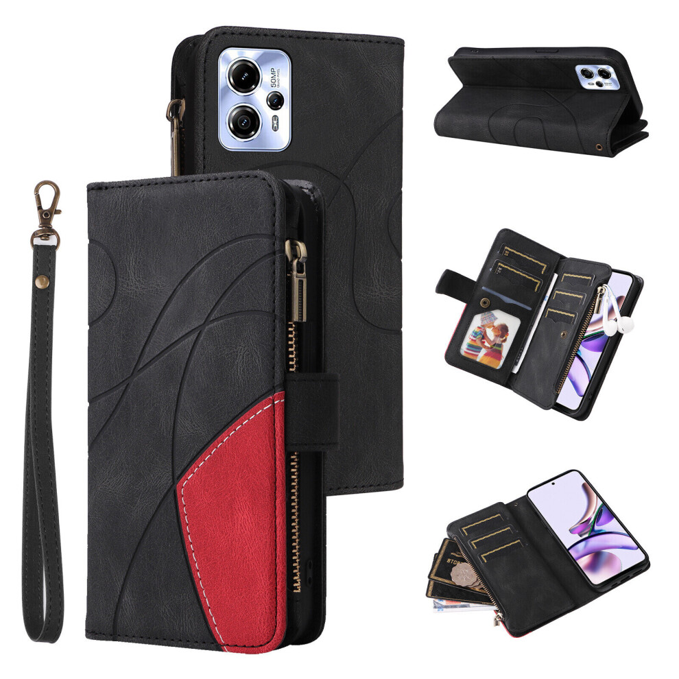 (Black) Case For Motorola Moto G13 Wallet Cover Zipper Poket Nine Card Slot Pu Leather Magnetic Clasp Kickstand Compatible With Motorola Moto G13 Case Black 463533978084