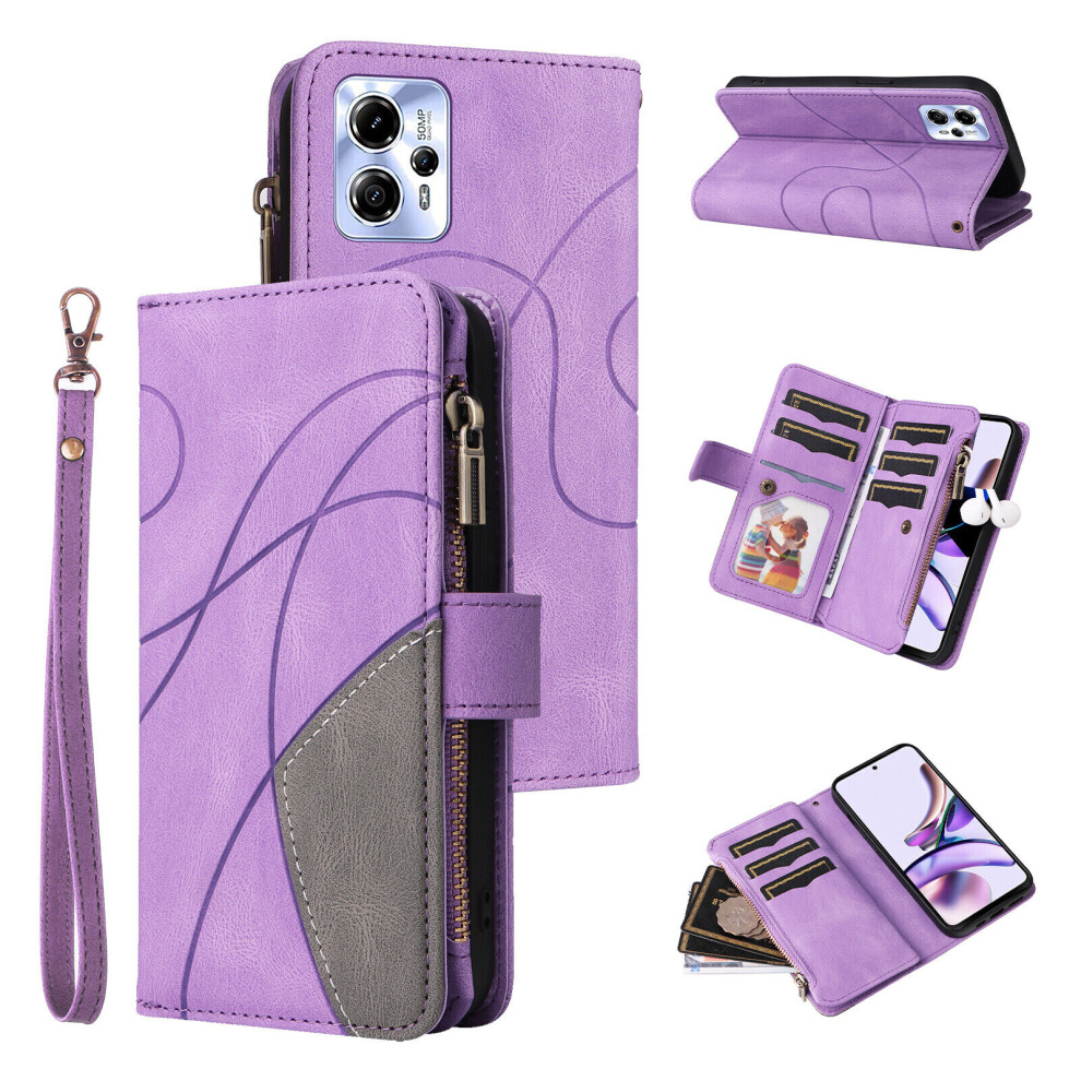 Gangxun (Purple) Case For Motorola Moto G13 Wallet Cover Zipper Poket Nine Card Slot Pu Leather Magnetic Clasp Kickstand Compatible With Motorola Moto G13 Cas Purple