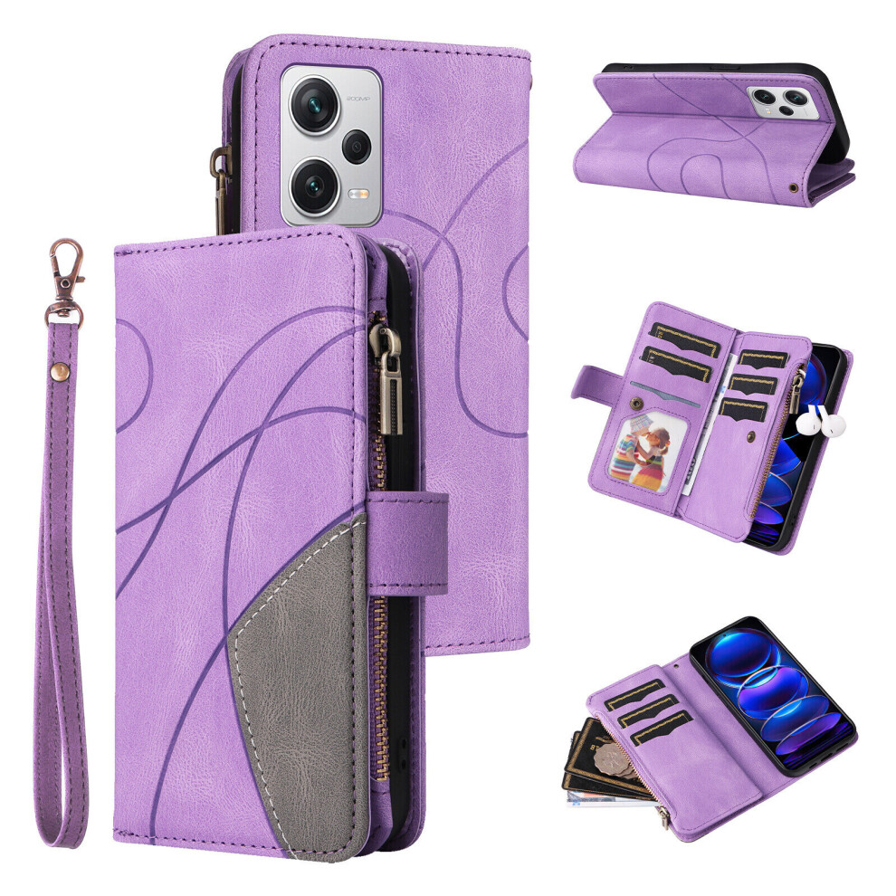 (Purple) Case For Xiaomi Redmi Note 12 Pro 5G Wallet Cover Zipper Poket Nine Card Slot Pu Leather Magnetic Clasp Kickstand Compatible With Xiaomi Redm Purple 463533981015