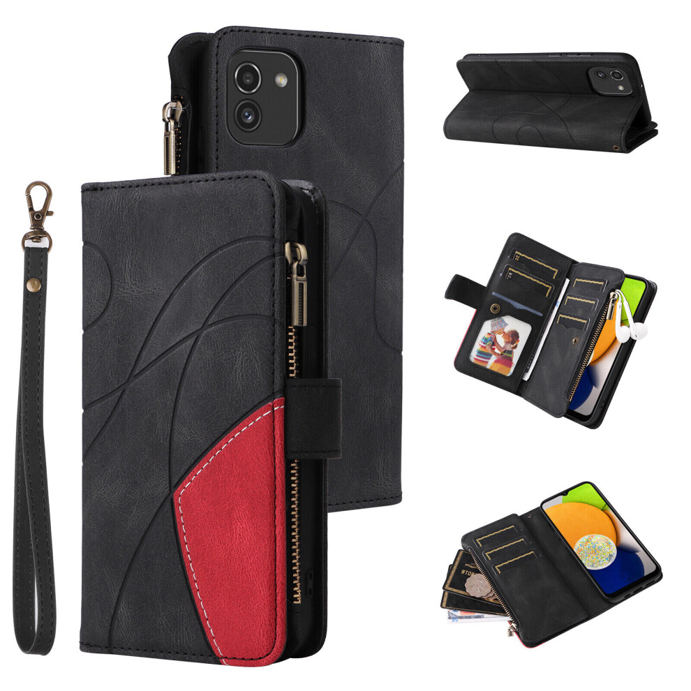 Gangxun (Black) Case For Samsung Galaxy A03 5G Wallet Cover Zipper Poket Nine Card Slot Pu Leather Magnetic Clasp Kickstand Compatible With Samsung Galaxy A03 Black