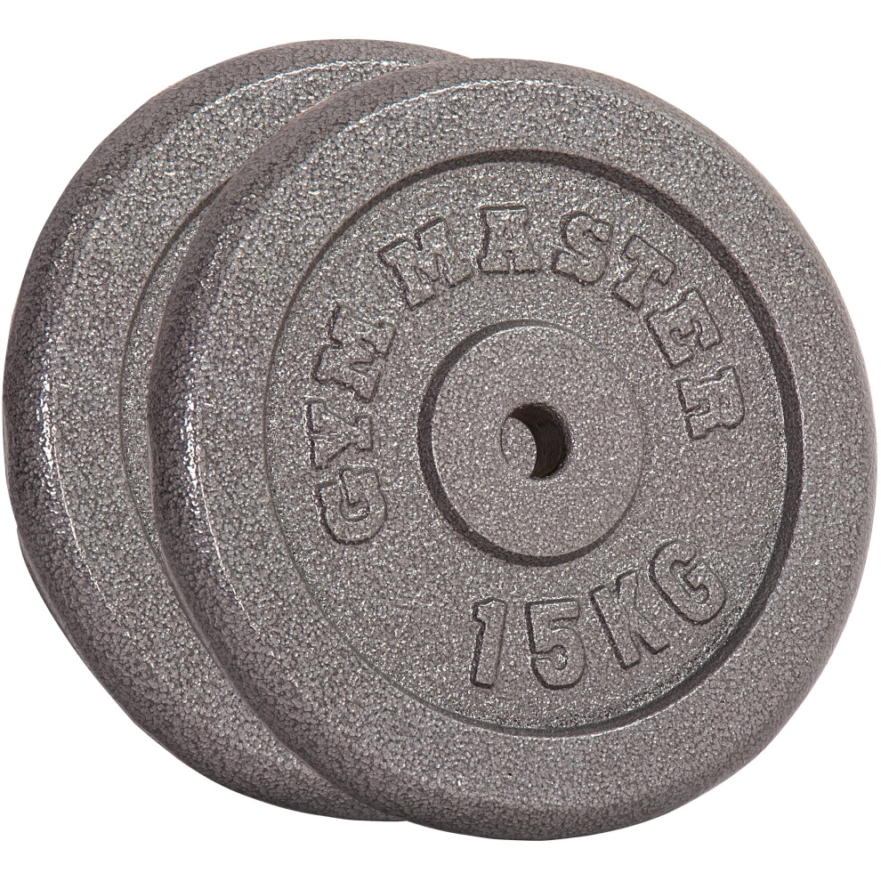 (2 x 15 kg) GYM MASTER Pair Standard Weight Plates 1" Cast Iron 1.25-20KG Barbell Dumbbell