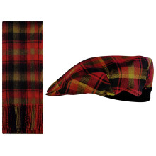Lambswool Flat Cap and Scarf Set Mapleleaf Modern Tartan One Size Elasticated Band Men Women Comfort Fit Scottish Gifts for Women Men's Accessories