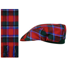 Lambswool Flat Cap and Scarf Set Sinclair Red Modern Tartan One Size Elasticated Band Men Women Comfort Fit Scottish Gifts for Women Men's Accessories