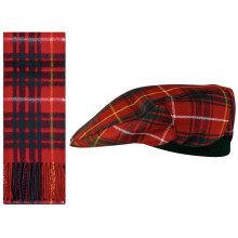 Lambswool Flat Cap and Scarf Set Bruce Modern Tartan One Size Elasticated Band Men Women Comfort Fit Scottish Gifts for Women Men's Accessories