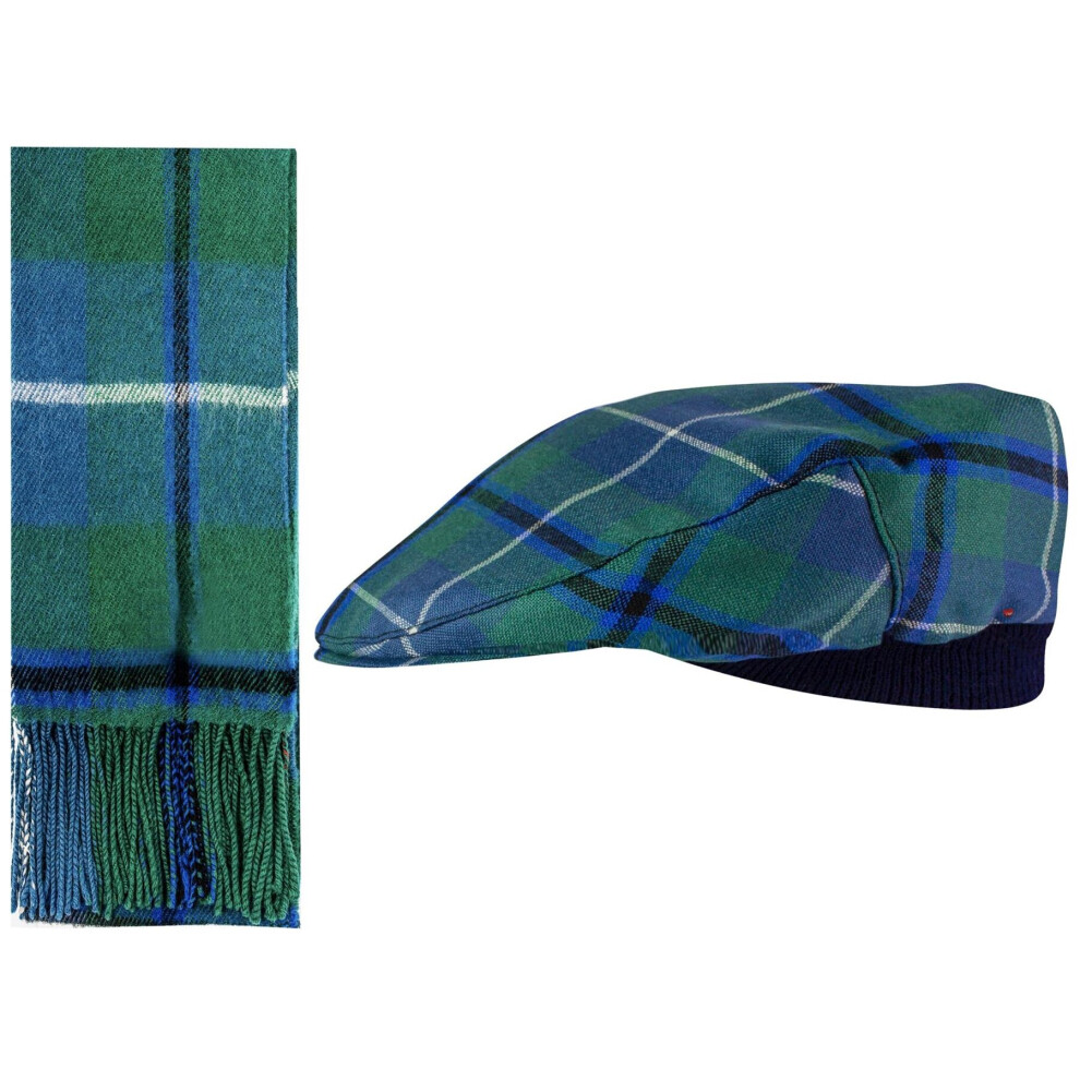 Lambswool Flat Cap and Scarf Set Douglas Ancient Tartan One Size Elasticated Band Men Women Comfort Fit Scottish Gifts for Women Men's Accessories-image-OPC-PBYMW8B-NEW