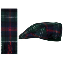 Lambswool Flat Cap and Scarf Set Sutherland Old Modern Tartan Elasticated Band Men Women Comfort Fit Scottish Gifts for Women Men's Accessories