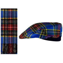 Lambswool Flat Cap and Scarf Set MacBeth Modern Tartan One Size Elasticated Band Men Women Comfort Fit Scottish Gifts for Women Men's Accessories