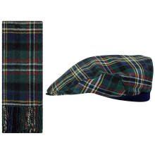 Lambswool Flat Cap and Scarf Set Scott Green Tartan One Size Elasticated Band Men Women Comfort Fit Scottish Gifts for Women Men's Accessories
