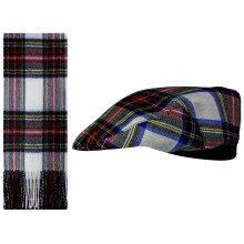 Lambswool Flat Cap and Scarf Set Stewart Dress Modern Tartan Elasticated Band Men Women Comfort Fit Scottish Gifts for Women Men's Accessories