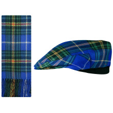 Lambswool Flat Cap and Scarf Set Nova Scotia Modern Tartan One Size Elasticated Band Men Women Comfort Fit Scottish Gifts for Women Men's Accessories