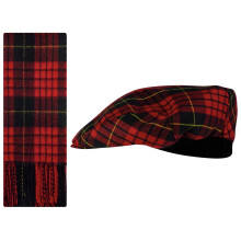 Lambswool Flat Cap and Scarf Set MacQueeen Modern Tartan One Size Elasticated Band Men Women Comfort Fit Scottish Gifts for Women Men's Accessories