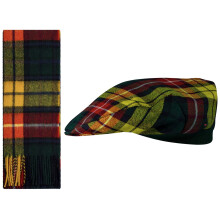 Lambswool Flat Cap and Scarf Set Buchanan Modern Tartan One Size Elasticated Band Men Women Comfort Fit Scottish Gifts for Women Men's Accessories