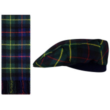 Lambswool Flat Cap and Scarf Set Farquharson Modern Tartan One Size Elasticated Band Men Women Comfort Fit Scottish Gifts for Women Men's Accessories