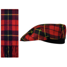 Lambswool Flat Cap and Scarf Set Wallace Modern Tartan One Size Elasticated Band Men Women Comfort Fit Scottish Gifts for Women Men's Accessories