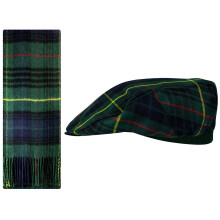 Lambswool Flat Cap and Scarf Set Stewart Hunting Modern Tartan Elasticated Band Men Women Comfort Fit Scottish Gifts for Women Men's Accessories