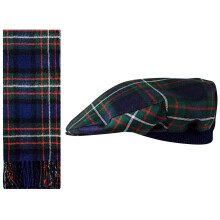 Lambswool Flat Cap and Scarf Set Ferguson Modern Tartan One Size Elasticated Band Men Women Comfort Fit Scottish Gifts for Women Men's Accessories