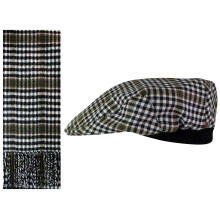 Lambswool Flat Cap and Scarf Set Burns Check Tartan One Size Elasticated Band Men Women Comfort Fit Scottish Gifts for Women Men's Accessories