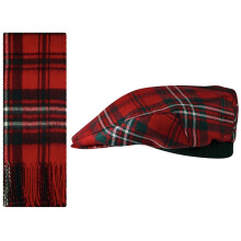 Lambswool Flat Cap and Scarf Set Scott Red Modern Tartan One Size Elasticated Band Men Women Comfort Fit Scottish Gifts for Women Men's Accessories