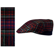 Lambswool Flat Cap and Scarf Gift Set MacDonald of Clanranald Modern Tartan Elasticated Band Comfort Fit Scottish Gifts for Women Men's Accessories