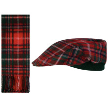 Lambswool Flat Cap and Scarf Set MacDougall Modern Tartan One Size Elasticated Band Men Women Comfort Fit Scottish Gifts for Women Men's Accessories