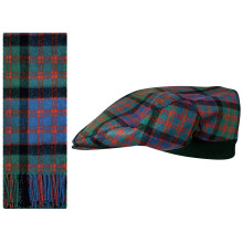 Lambswool Flat Cap and Scarf Set MacDonald Ancient Tartan One Size Elasticated Band Men Women Comfort Fit Scottish Gifts for Women Men's Accessories