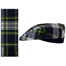 Lambswool Flat Cap and Scarf Set Gordon Dress Modern Tartan One Size Elasticated Band Men Women Comfort Fit Scottish Gifts for Women Men's Accessories