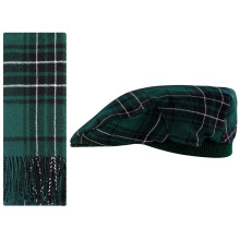 Lambswool Flat Cap and Scarf Set MacLean Hunting Modern Tartan Elasticated Band Men Women Comfort Fit Scottish Gifts for Women Men's Accessories