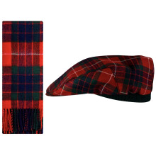 Lambswool Flat Cap and Scarf Set Fraser Red Modern Tartan One Size Elasticated Band Men Women Comfort Fit Scottish Gifts for Women Men's Accessories
