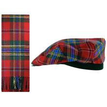 Lambswool Flat Cap and Scarf Set MacLean Of Duart Modern Tartan Elasticated Band Men Women Comfort Fit Scottish Gifts for Women Men's Accessories