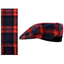 Lambswool Flat Cap and Scarf Set MacLachlan Modern Tartan One Size Elasticated Band Men Women Comfort Fit Scottish Gifts for Women Men's Accessories