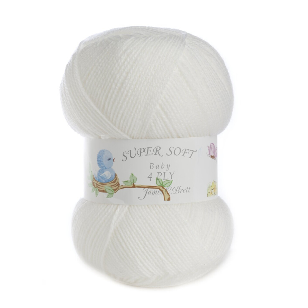 (BY4 (White)) James Brett Baby 4 Ply Acrylic Knitting Yarn 100g
