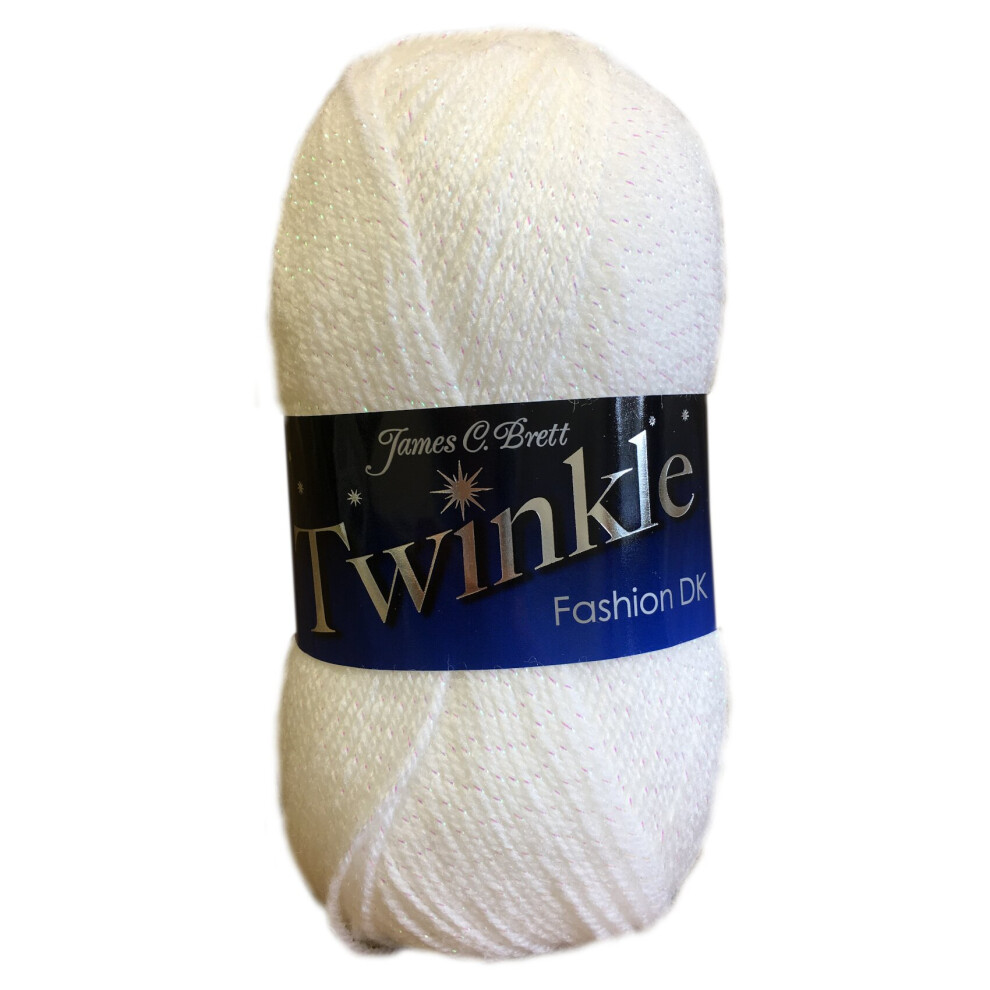 (TK2 (White)) James Brett Twinkle DK Acrylic Glitter Knitting Yarn 100g