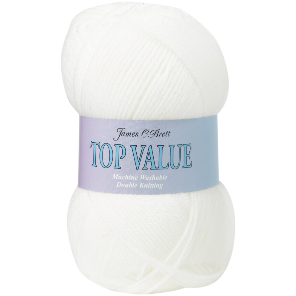 (8428 (White)) James Brett Top Value DK Acrylic Knitting Yarn 100g