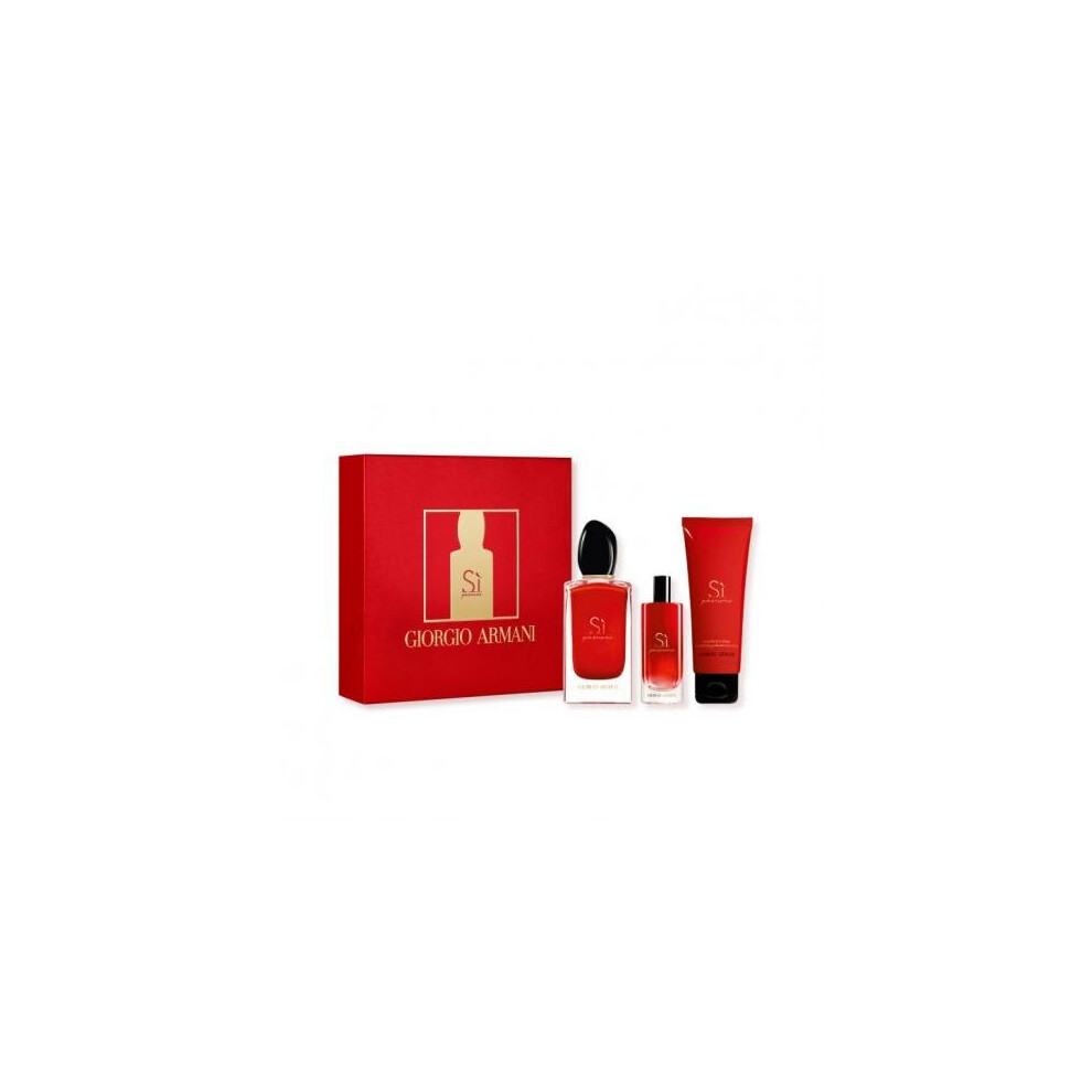 Armani Si Passione 3 Pcs Set: 3.4 Eau De Parfum Spray + 10 Ml Eau De Parfum Spray + 2.5 Body Lotion (Hard Box)