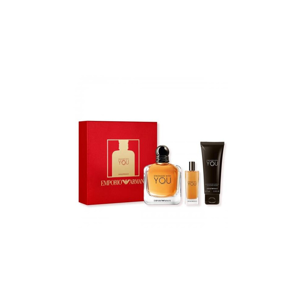 Armani Emporio Stronger With You 3 Pcs Set For Men: 3.4 Eau De Toilette + 0.5 Eau De Toilette + 2.5 Shower Gel